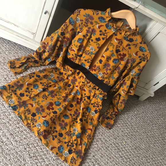 Burgundy Mustard Ruffle Dress - Picture 4 of 8